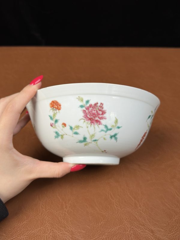 清光绪 内青花荷塘图外粉彩折枝花卉纹碗 - 图12