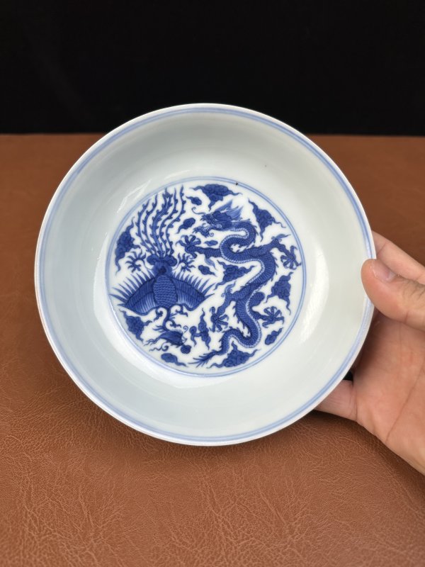 清康熙 青花龙凤纹盘 - 图7
