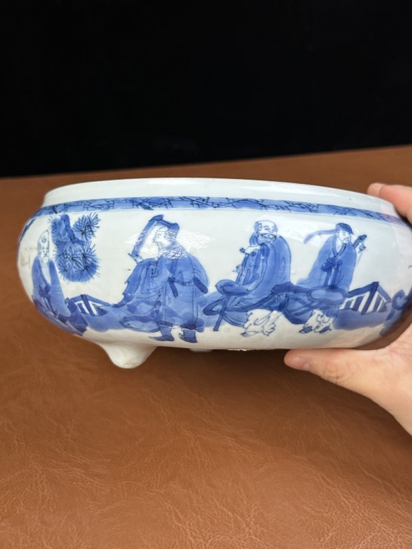 清康熙 青花人物八仙钵式香炉 - 图8