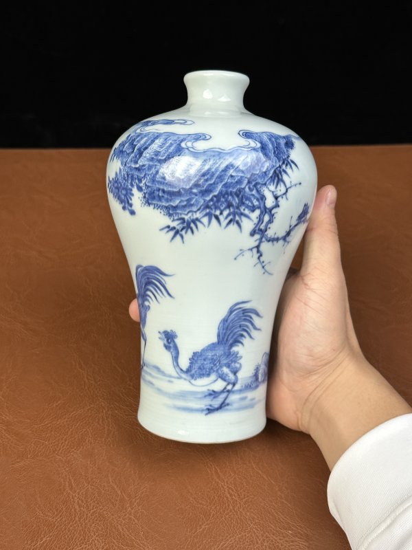 清雍正 青花山石三公图梅瓶 - 图8