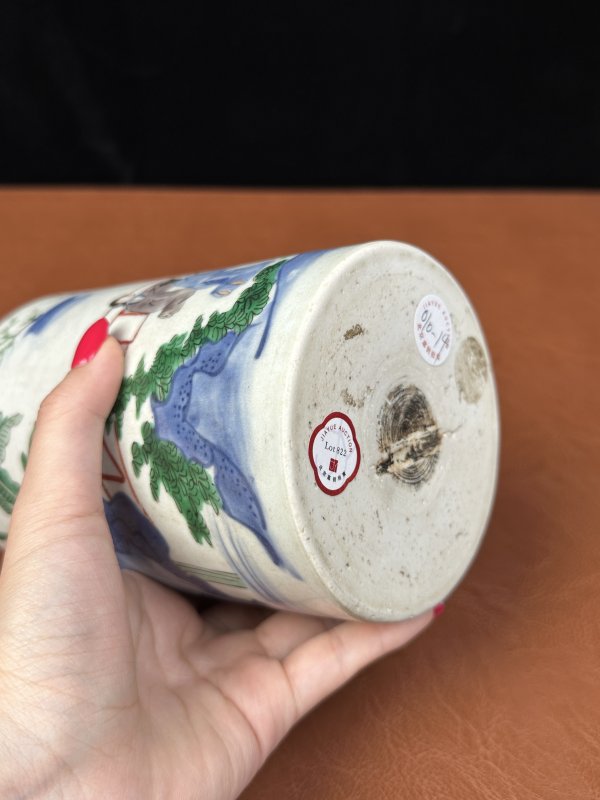 清顺治  青花五彩蟾宫折桂图笔筒 - 图13