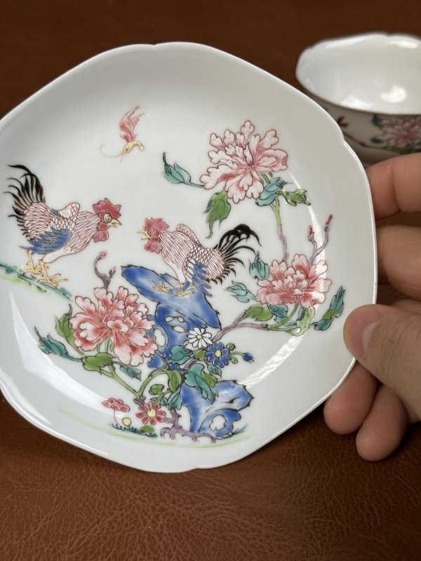 清雍正 粉彩官上加官杯碟套 - 图14