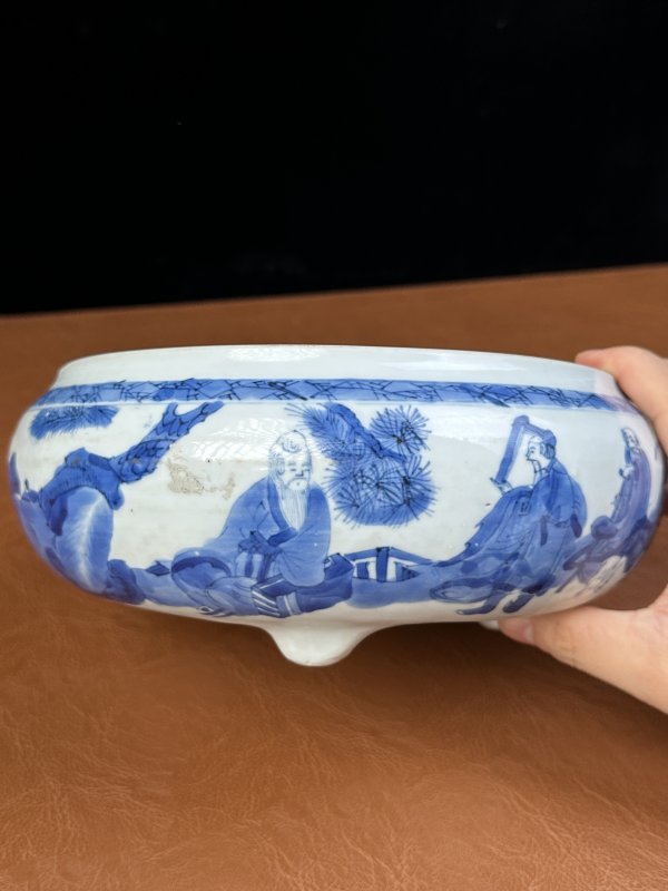 清康熙 青花人物八仙钵式香炉 - 图9