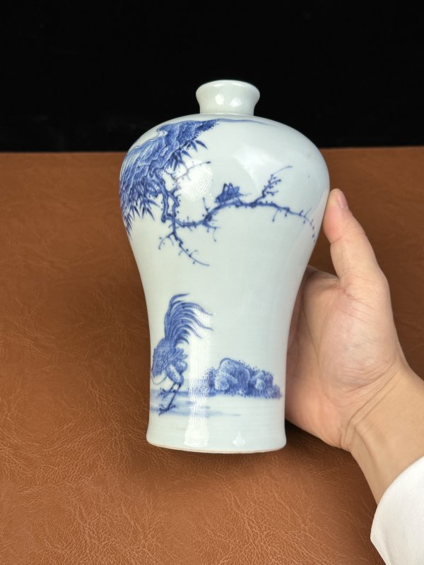 清雍正 青花山石三公图梅瓶 - 图9