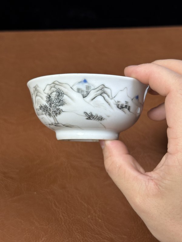 清雍正 墨彩山水杯一对 - 图5