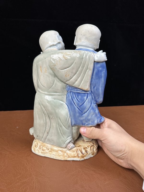 清早期 青花青釉和合二仙瓷塑 - 图13