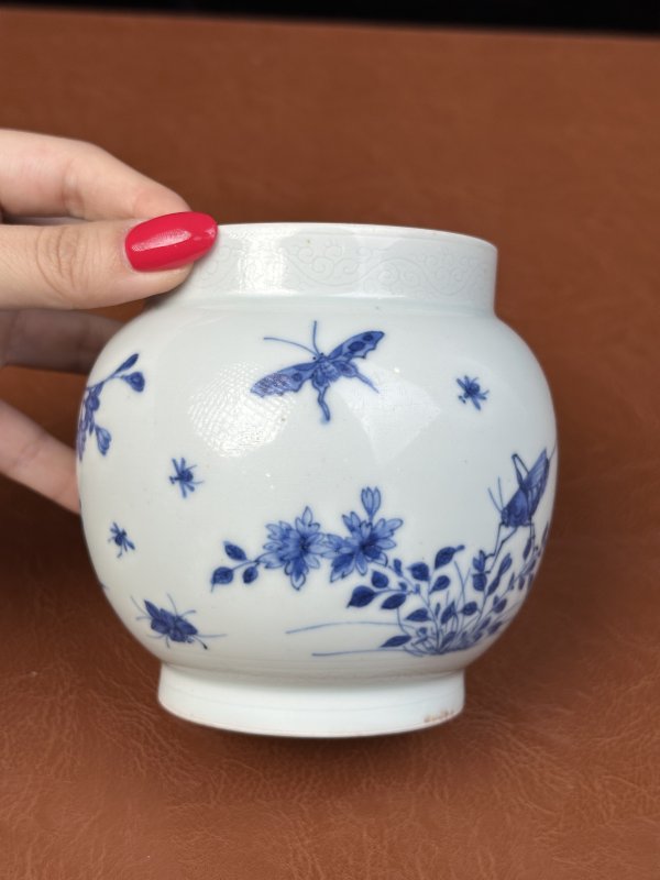 明崇祯  青花英英玉立飞黄腾达图莲子罐 - 图8