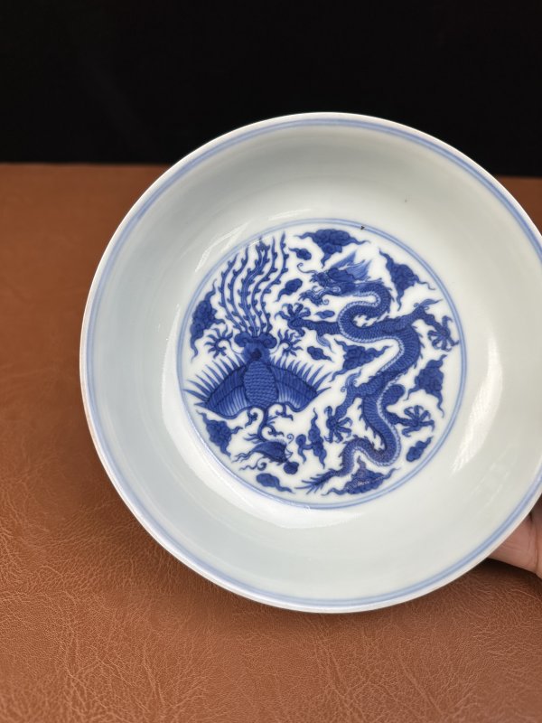 清康熙 青花龙凤纹盘 - 图10