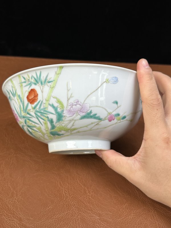 清晚期 粉彩花卉竹纹碗 - 图5