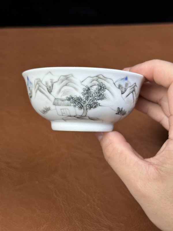 清雍正 墨彩山水杯一对 - 图7