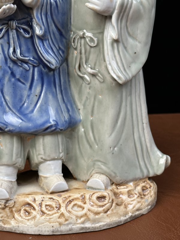 清早期 青花青釉和合二仙瓷塑 - 图9