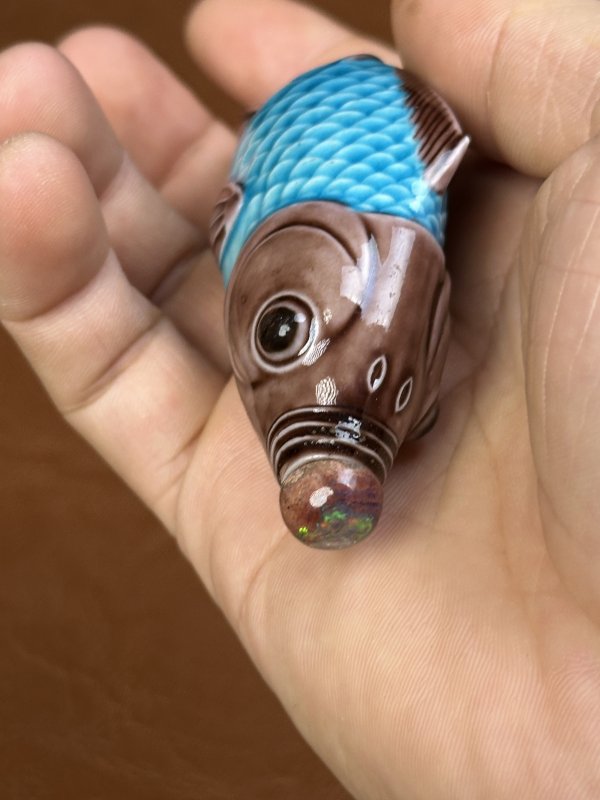 清中期 孔雀蓝釉鱼形鼻烟壶 - 图8