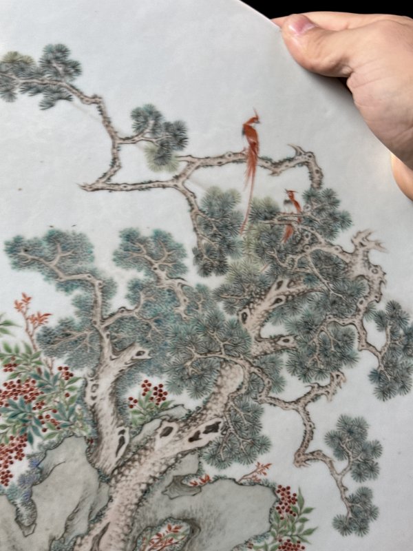清  粉彩松鹿延年图瓷板插屏 - 图9