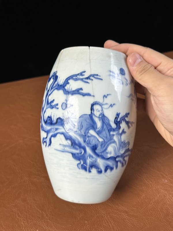 明崇祯 青花仙人乘槎图莲子罐 - 图5