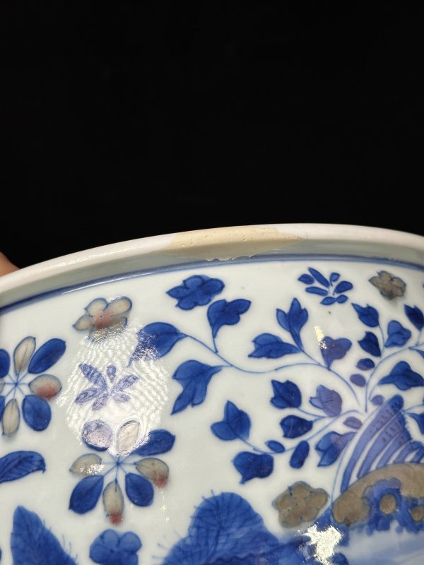清康熙 青花釉里红鱼藻纹卷缸 - 图13