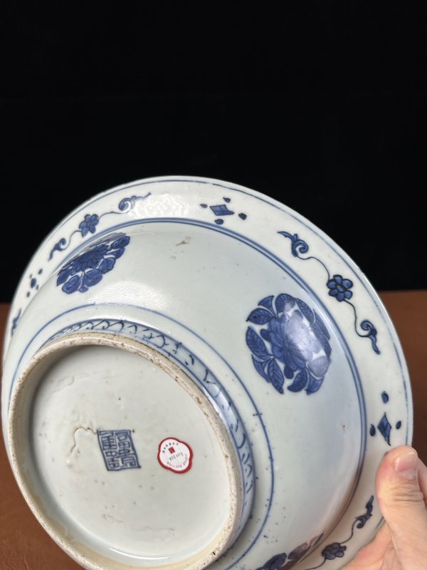 明万历 青花云鹤纹折沿盘 - 图12