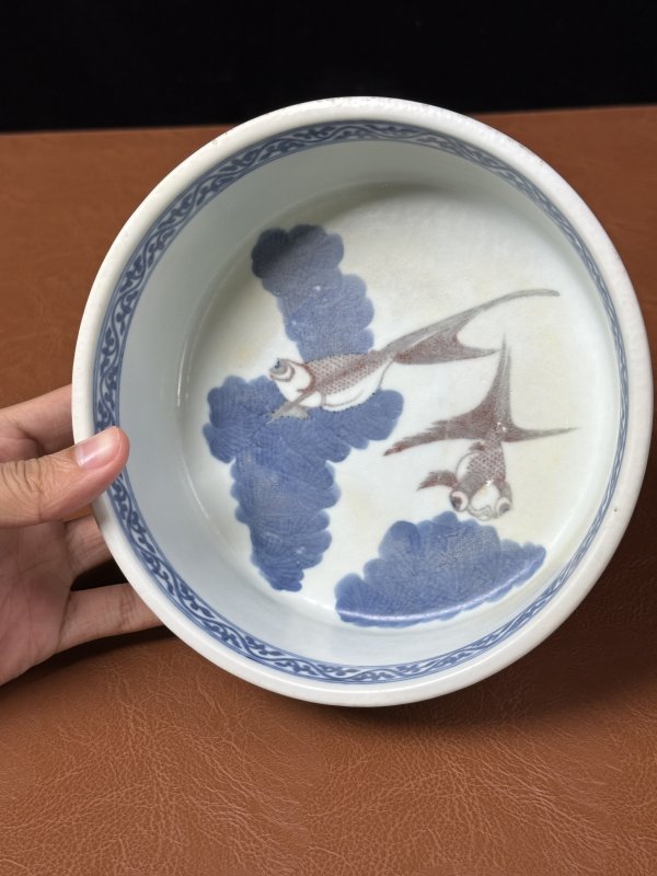 清中期 青花釉里红双鱼洗 - 图3