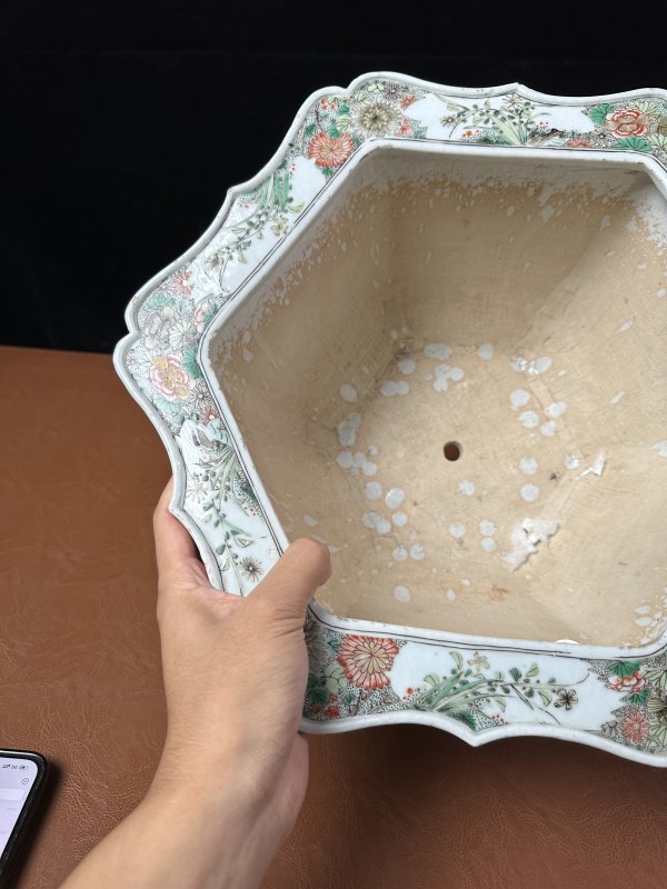 清康熙 五彩花卉纹花盆 - 图9
