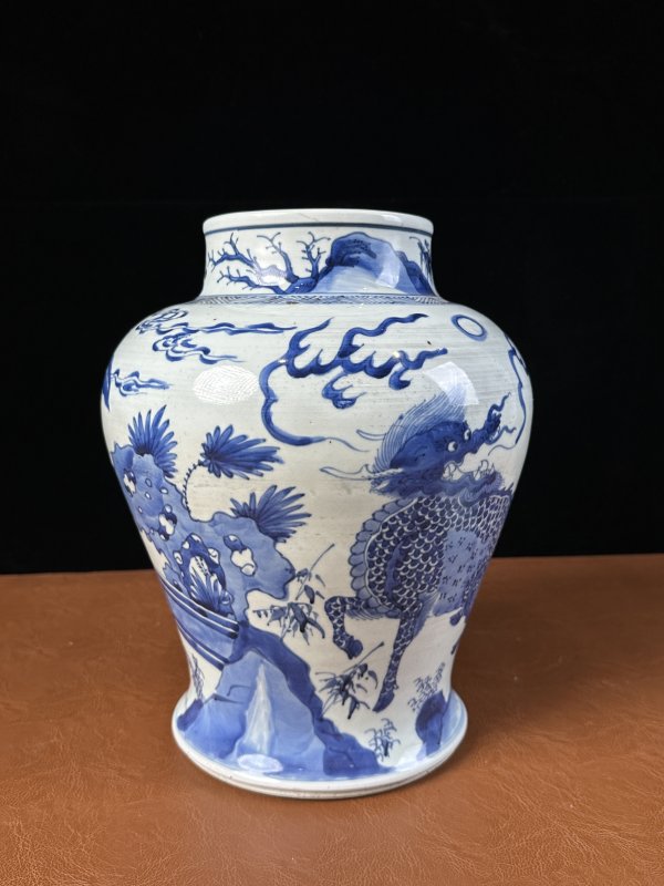 清康熙 青花麒麟纹将军罐 - 图4