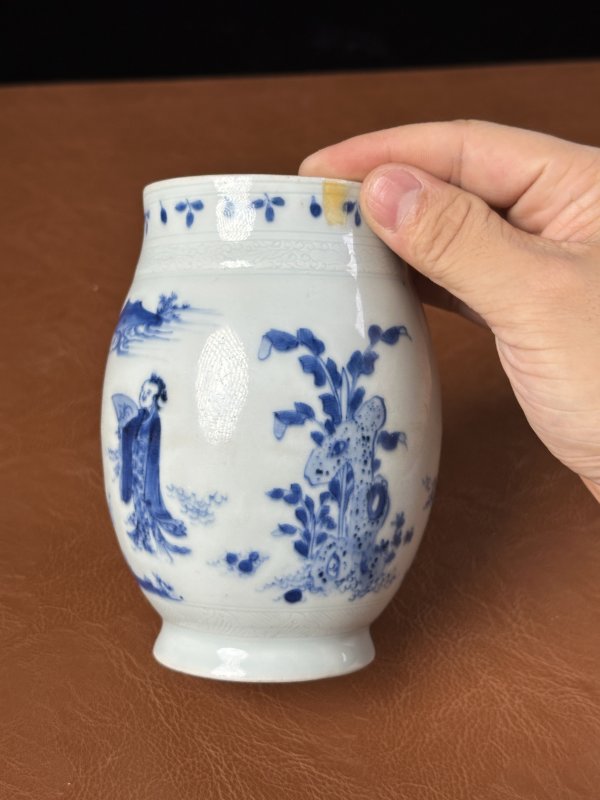 明崇祯 青花人物纹莲子罐 - 图7