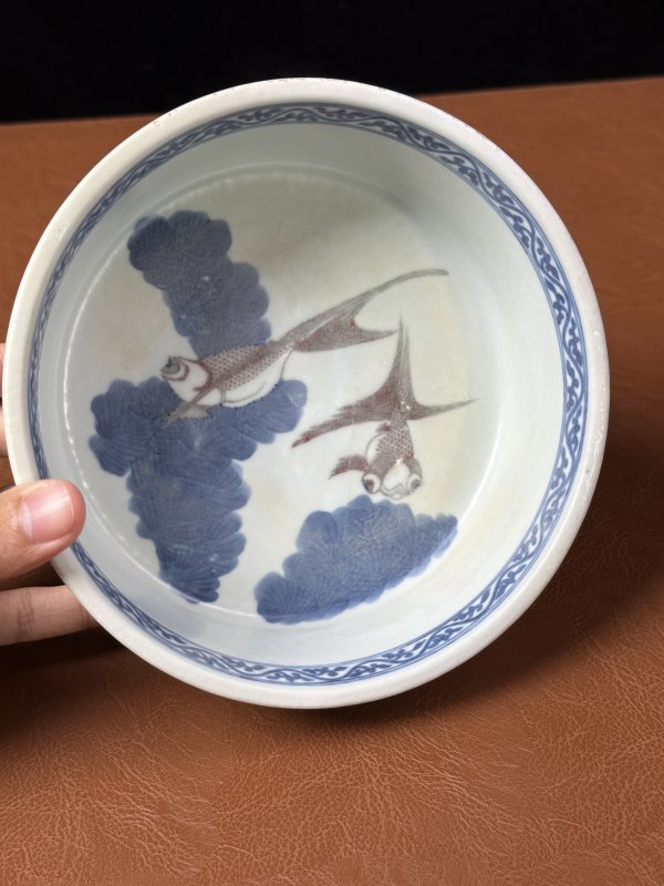 清中期 青花釉里红双鱼洗 - 图4
