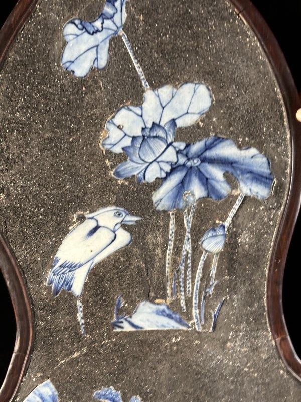 清乾隆 青花和合二仙嵌瓷板画 - 图7