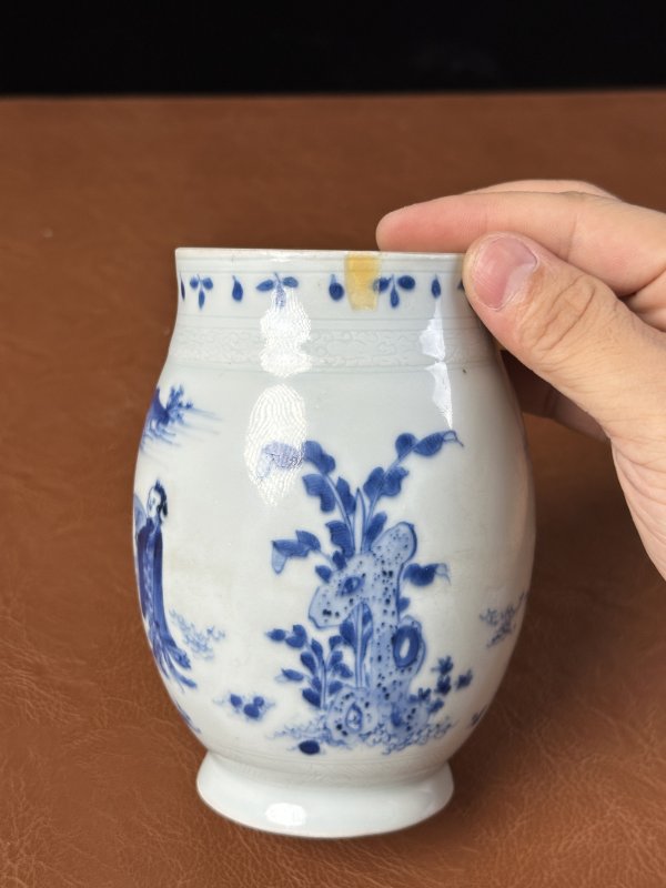 明崇祯 青花人物纹莲子罐 - 图8