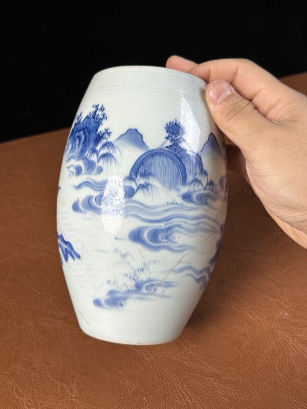明崇祯 青花仙人乘槎图莲子罐 - 图10