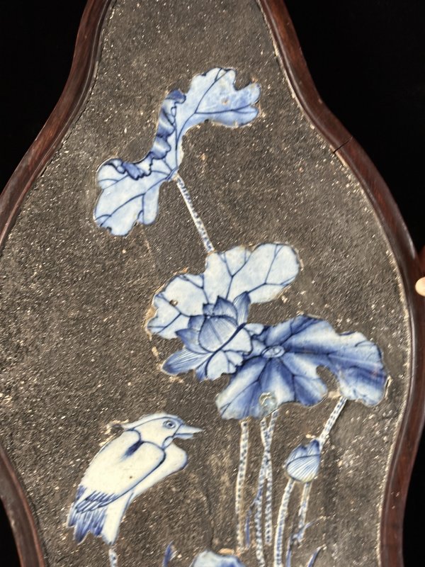 清乾隆 青花和合二仙嵌瓷板画 - 图8