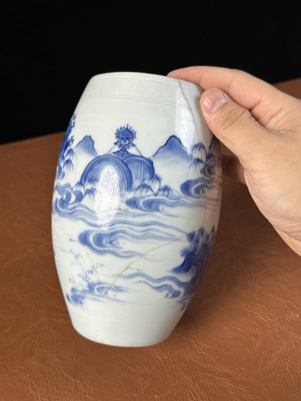 明崇祯 青花仙人乘槎图莲子罐 - 图11