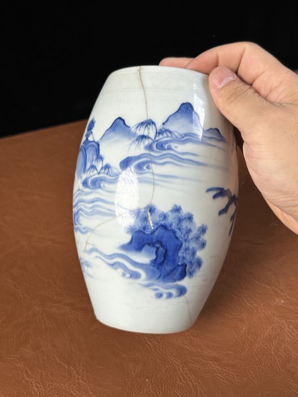 明崇祯 青花仙人乘槎图莲子罐 - 图12