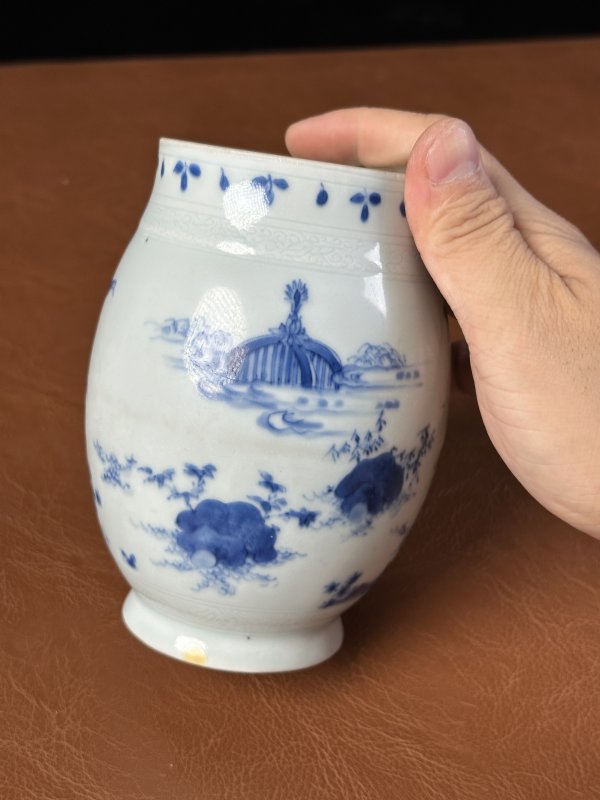 明崇祯 青花人物纹莲子罐 - 图11