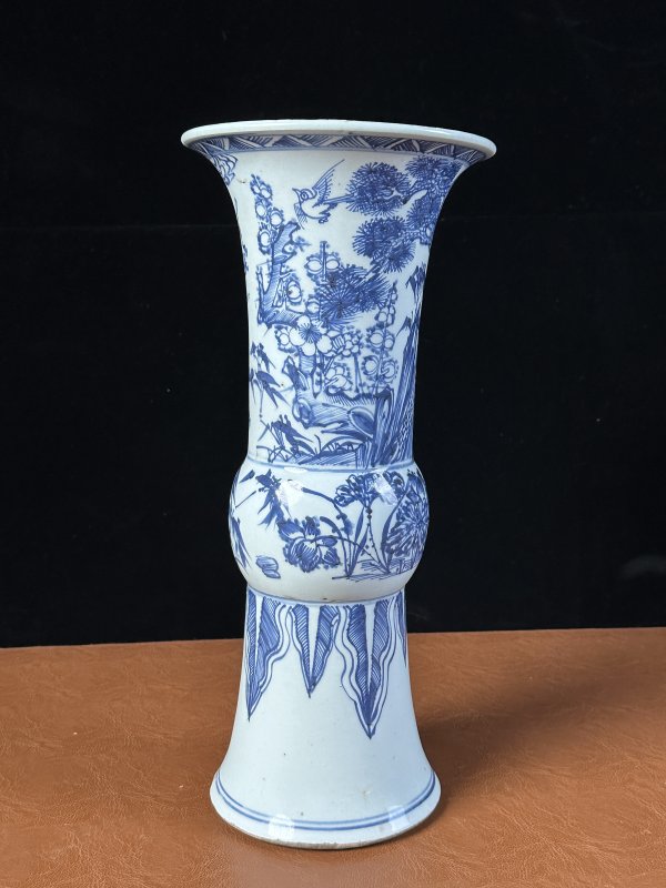 清早期 青花花鸟纹花觚 - 图3