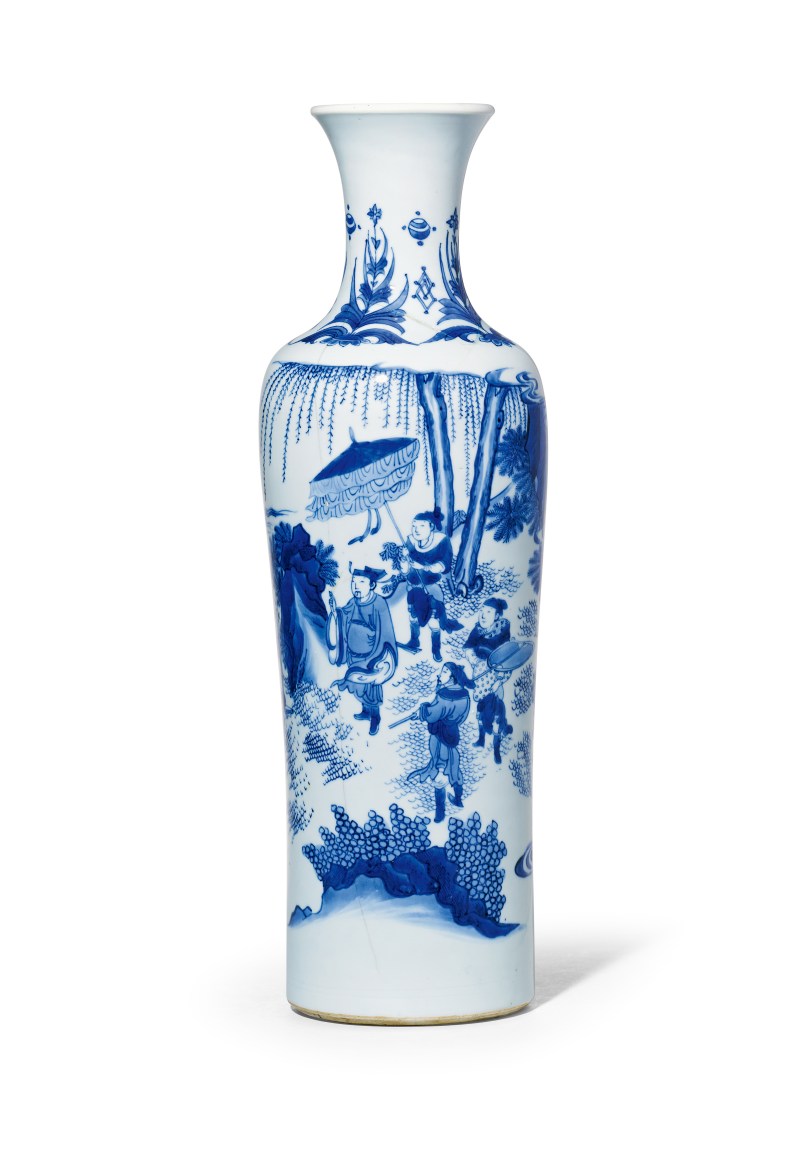 明崇祯 青花人物故事图筒瓶
