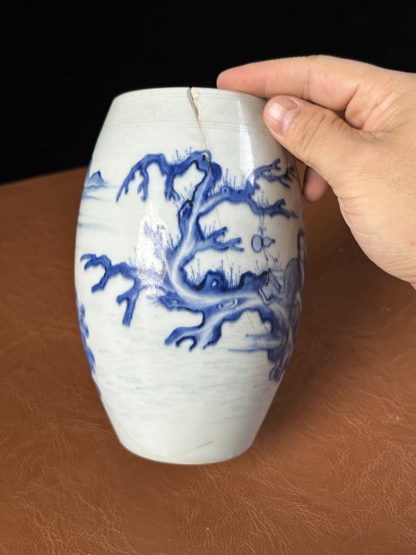 明崇祯 青花仙人乘槎图莲子罐 - 图14