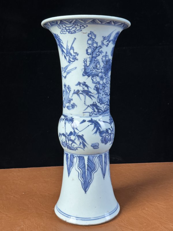 清早期 青花花鸟纹花觚 - 图4