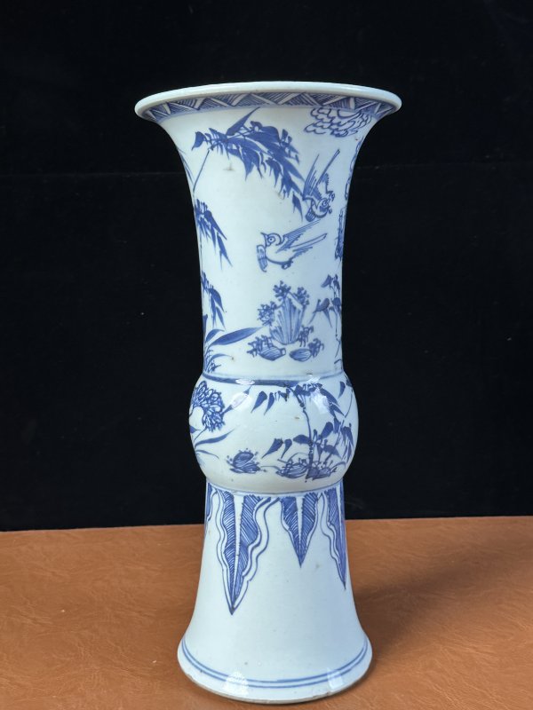 清早期 青花花鸟纹花觚 - 图5