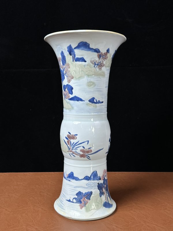 清康熙 釉下三彩花觚 - 图3