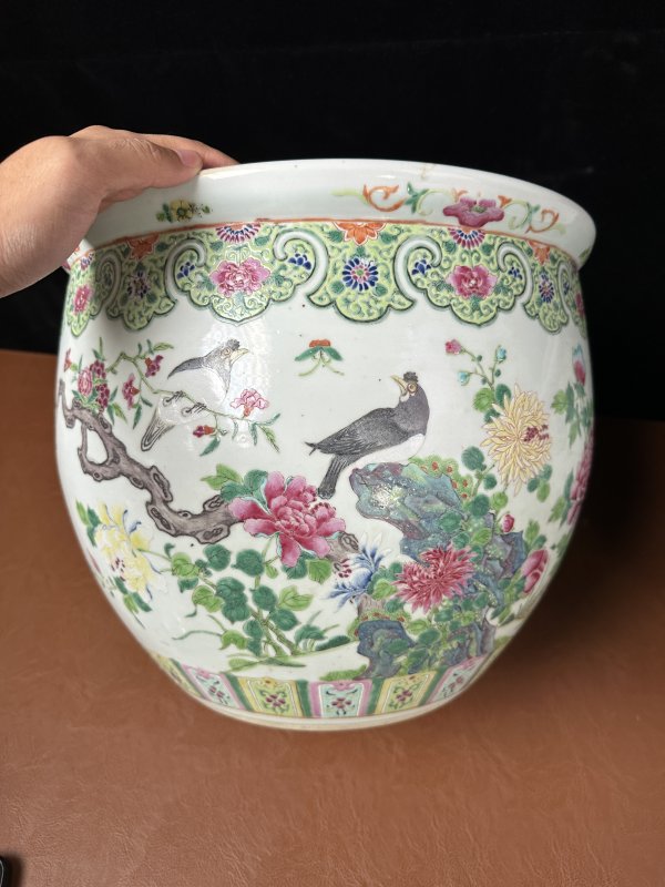 清晚期 粉彩花鸟缸一对 - 图3