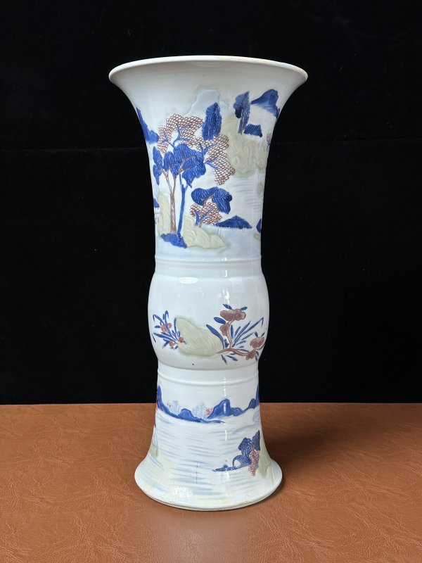 清康熙 釉下三彩花觚 - 图4