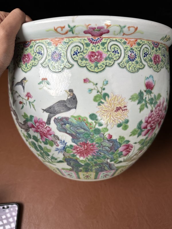 清晚期 粉彩花鸟缸一对 - 图4