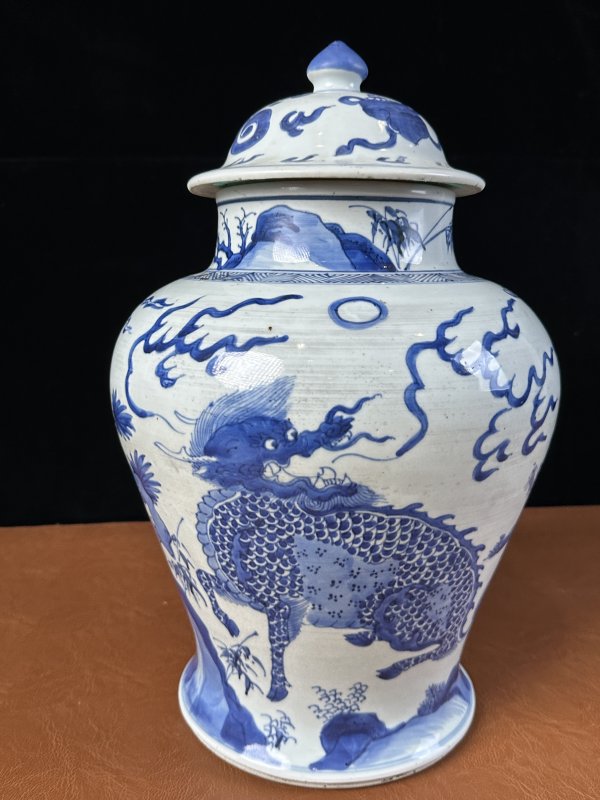 清康熙 青花麒麟纹将军罐 - 图13