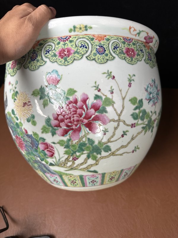 清晚期 粉彩花鸟缸一对 - 图5