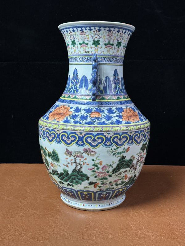 清中期  青花加彩三羊开泰双耳尊 - 图3