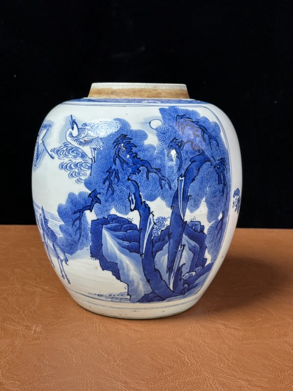 清康熙 青花鹿鹤同春纹罐 - 图5