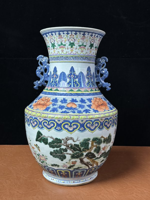 清中期  青花加彩三羊开泰双耳尊 - 图4