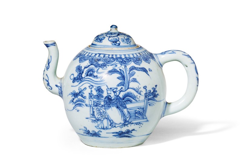 明天启 青花人物茶壶