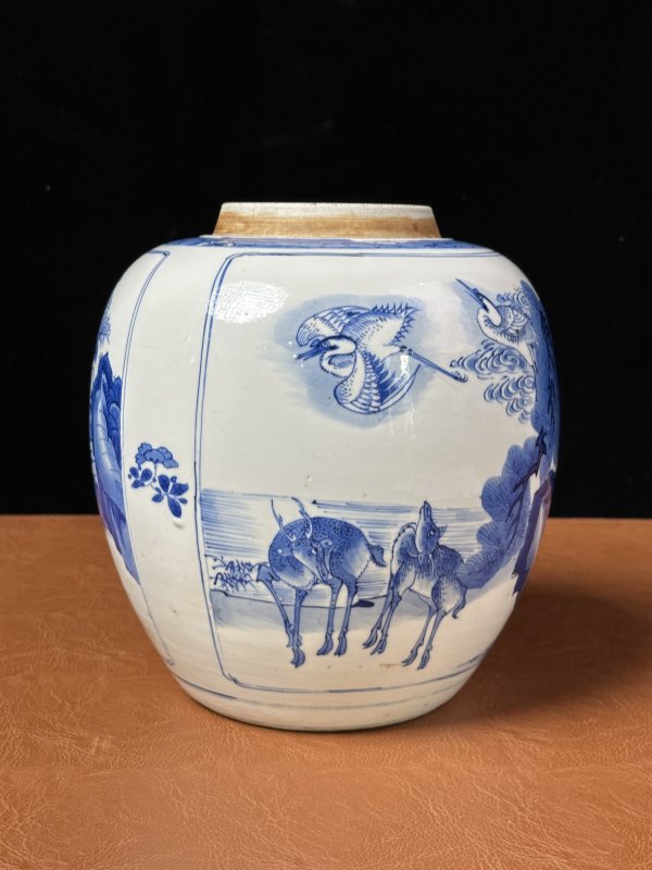 清康熙 青花鹿鹤同春纹罐 - 图6