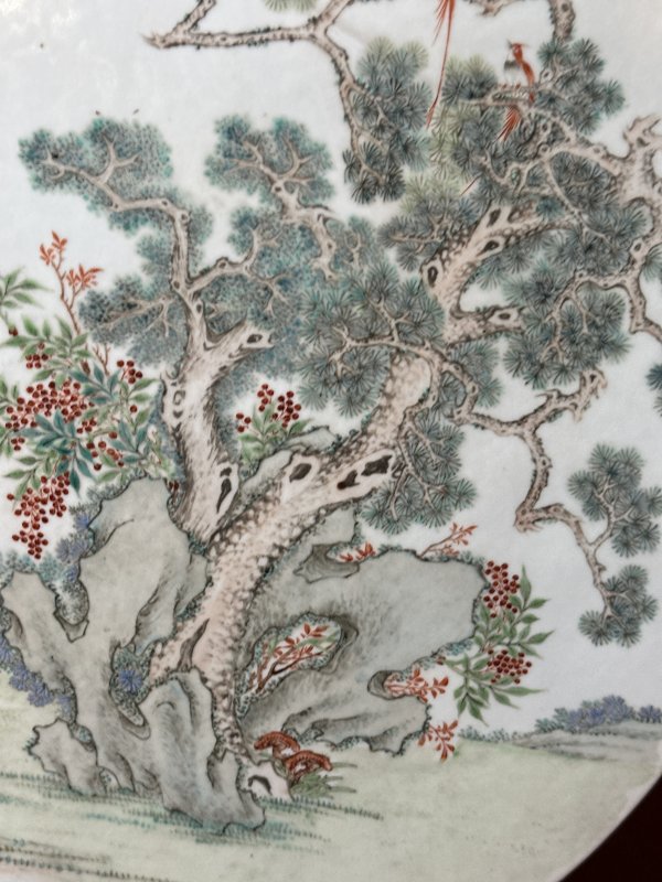 清  粉彩松鹿延年图瓷板插屏 - 图10