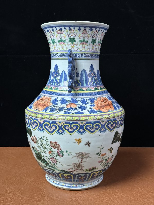 清中期  青花加彩三羊开泰双耳尊 - 图5